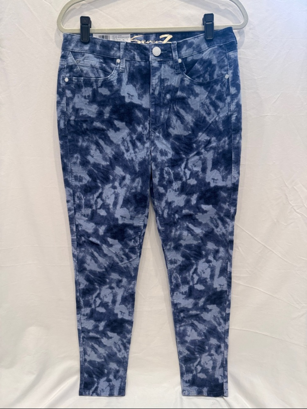 NWT Seven7 Tie-Dye Navy Blue Corduroy Skinny Jeans Women Size 10 Stretch Fit